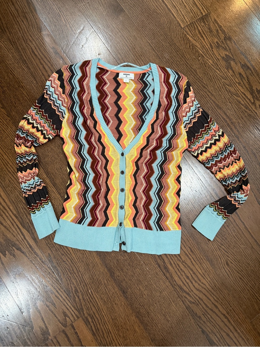 Missoni x Target Multicolor Zigzag V-Neck Cardigan - Light Blue Trim